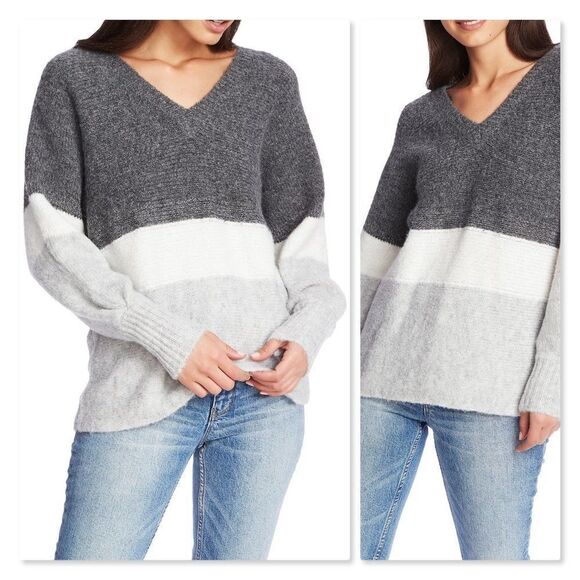 1.State Stripe V-Neck Tunic Sweater sz Medium - Picture 1 of 8